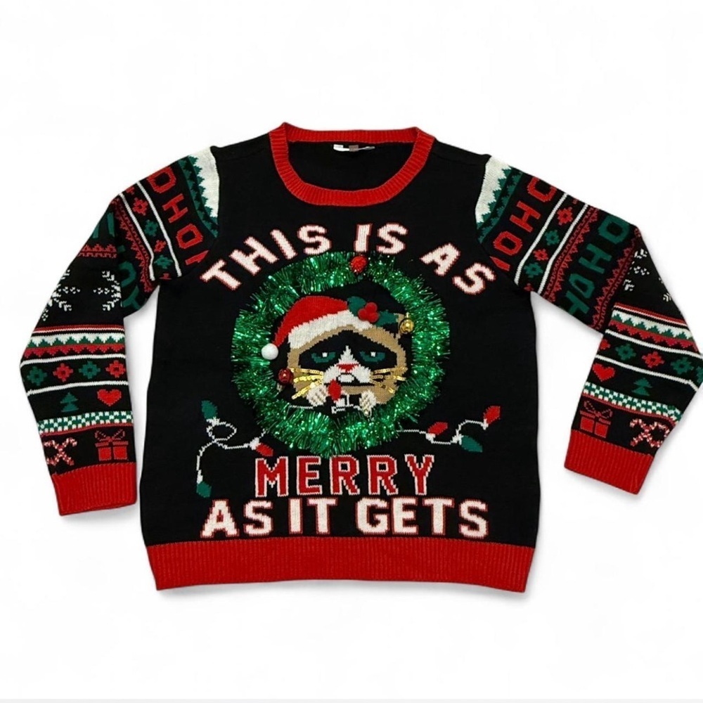 Festive Black and Red Holiday Sweater Christmas Sweater - Picture 1 of 6